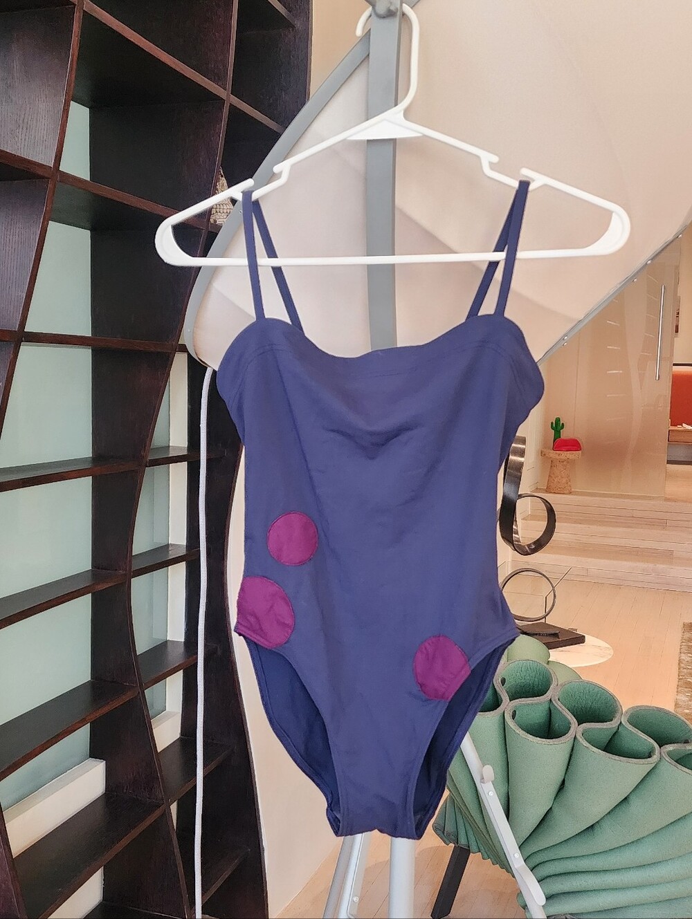 Eres Navy Aquarelle Tank One-Piece Swimsuit with Magenta Dot Accents Size 38
